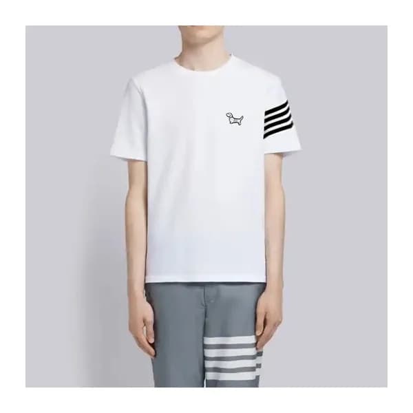 톰브라운 남성 크루넥 화이트 반팔티 - Thom Browne Mens White Tshir… - 1