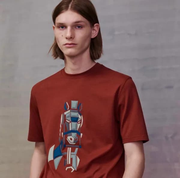 에르메스 남성 레드 크루넥 반팔티 - Hermes Mens Red Short sleeved… - 1
