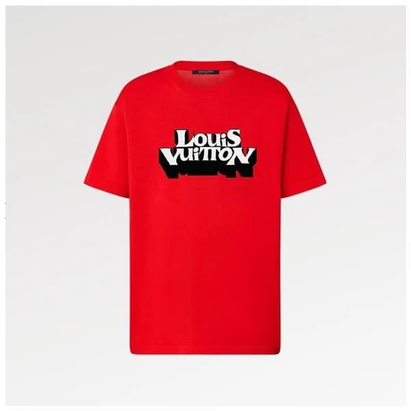 루이비통 남성 레드 크루넥 반팔티 - Louis vuitton Mens Red Short … - 1