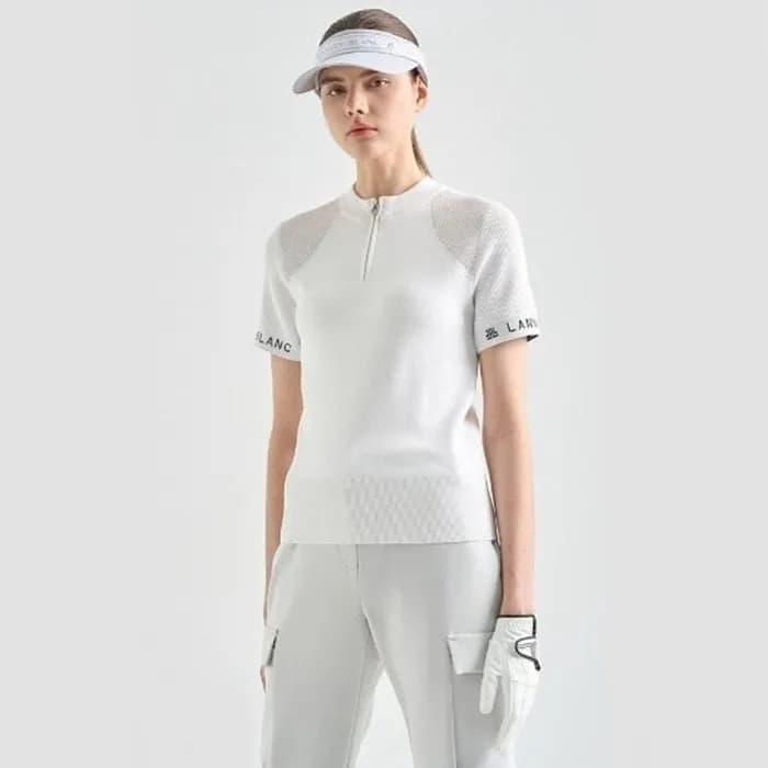 [LANVIN BLANC] 랑방블랑 여성 로고 자카드 하프 집업 니트 탑 - gol1121… - 1