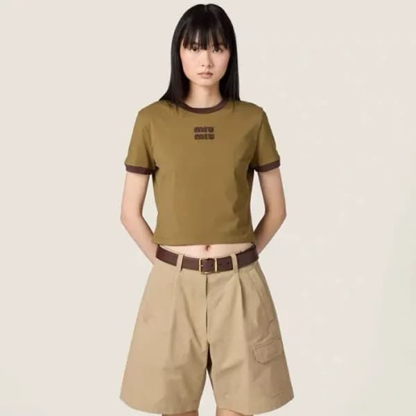 미우미우 여성 라운드 티셔츠 - Miumiu Womens Round Tshirt - mic… - 1