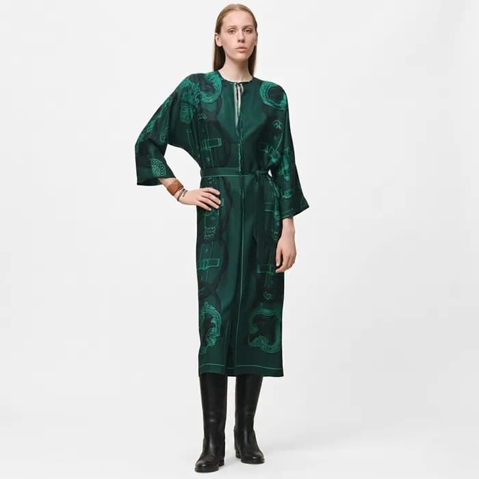 에르메스 여성 페로네리 리믹스 프린트 실크 카프탄 가운 - Hermes Womens Fer… - 1