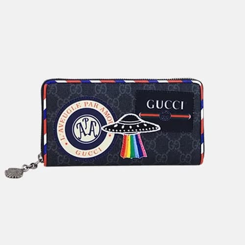 Gucci 2019 Supreme Canvas & Leather Zip Round Wall… - 1