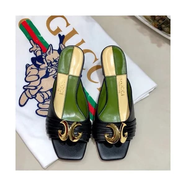 Gucci 2019 Ladies Leather Middle Heel Slipper - 구찌… - 1
