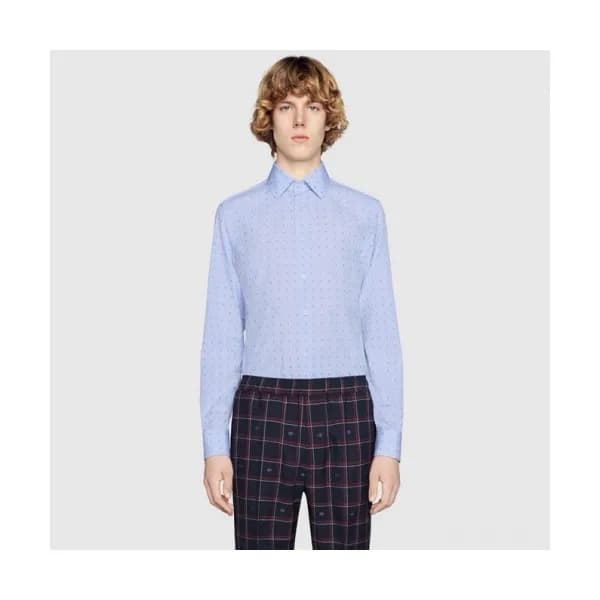 Gucci 2019 Mens Neck Logo Slim Fit Cotton shirt - … - 1