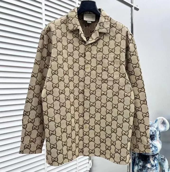 구찌 남성 트렌디 브라운 긴팔 셔츠 - Gucci Mens Brown Long sleeve… - 1