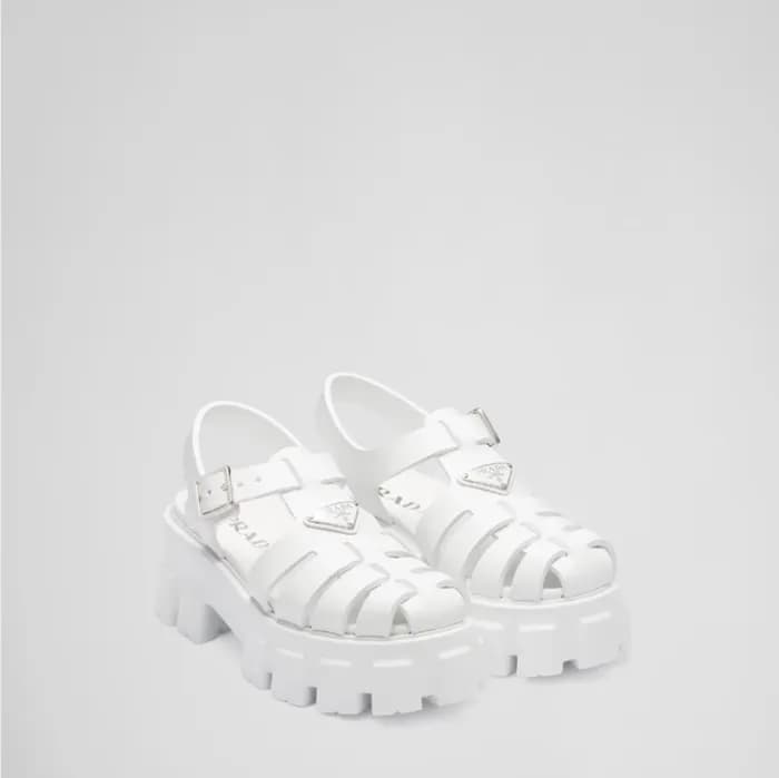 프라다 여성 화이트 러버 모놀리스 샌들 - Prada Womens White Sandles… - 1