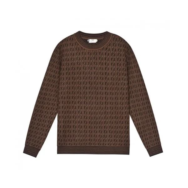 Fendi Mens Logo Crew-neck Sweaters Brown - 펜디 202… - 1