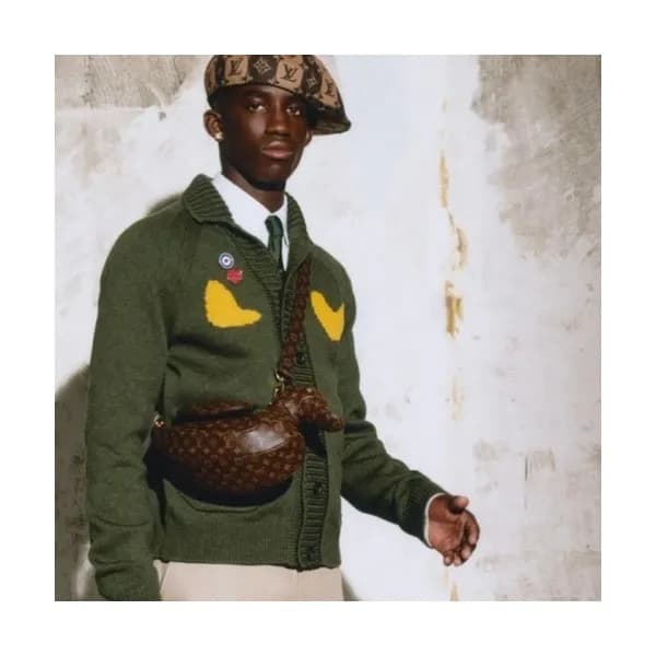 Louis vuitton Mens Monogram V-neck Cardigan Green… - 1