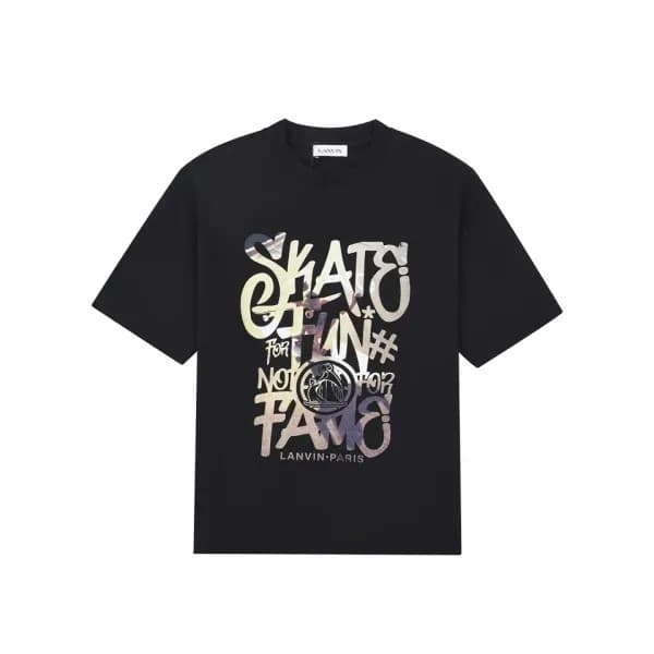 LANVIN Unisex Tshirts Black - 랑방 2021 남/녀 로고 반팔티 -… - 1