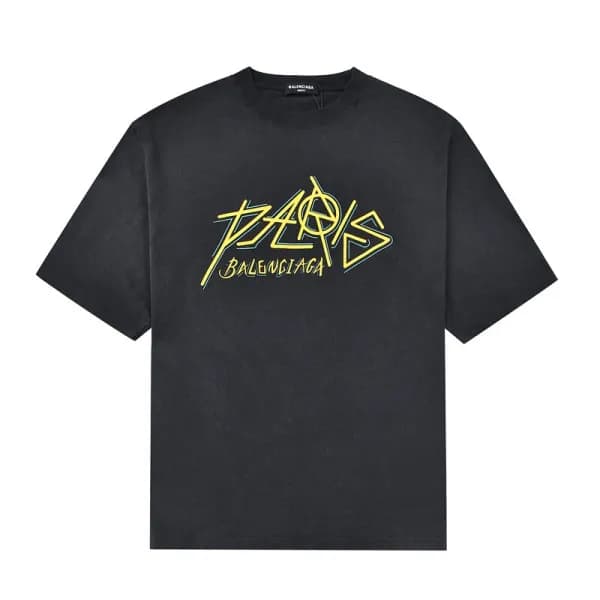 발렌시아가 남자 크루넥 블랙 반팔티 - Unisex Black Tshirts - bal01… - 1