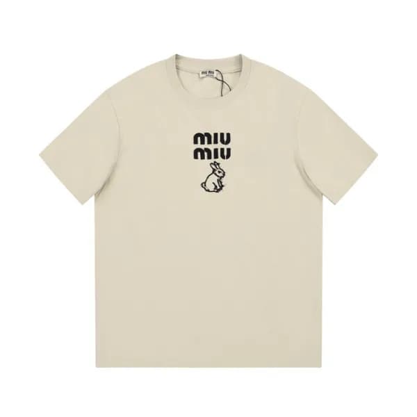 미우미우 여성 크루넥 베이지 반팔티 - Miumiu Ladys Beige short sle… - 1