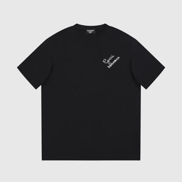 발렌시아가 남성 크루넥 블랙 반팔티 - Balenciaga Mens Black Short … - 1