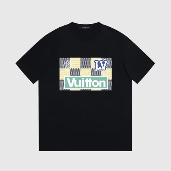 루이비통 남성 크루넥 블랙 반팔티 - Louis vuitton Mens Black Shor… - 1