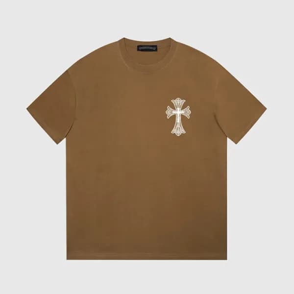 크롬하츠 남성 카멜 크루넥 반팔티 - Chrom Hearts Mens Camel Short… - 1