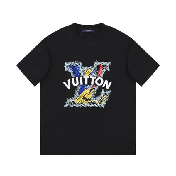 루이비통 남성 크루넥 블랙 반팔티 - Louis vuitton Mens Black Shor… - 1