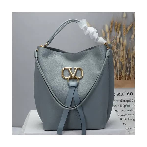 Valentino 2019 V-ring Leather Tote Shoudler Bag,34… - 1