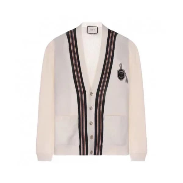 Gucci 2019 Mens Logo V-neck Oversize Wool Cardigan… - 1