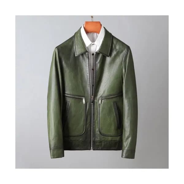 Louis vuitton Mens Logo Leather Jackets Green - 루… - 1