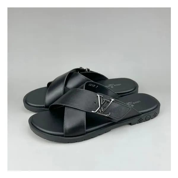 루이비통 남성 이니셜 블랙 슬리퍼 - Mens Black Slippers - lou0427… - 1
