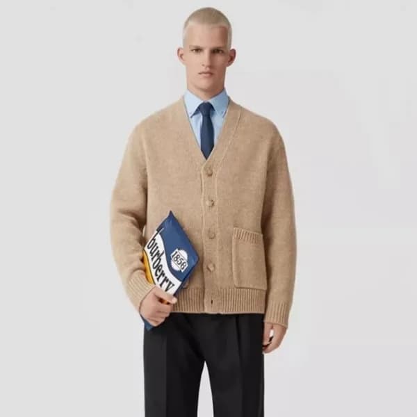 버버리 남성 브이넥 카멜 가디건 - Burberry Mens Camel Cardigan -… - 1