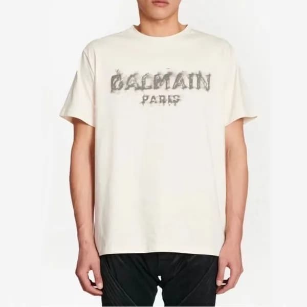 발망 남성 유니크 화이트 반팔티 - Balmain Mens White Tshirts - b… - 1