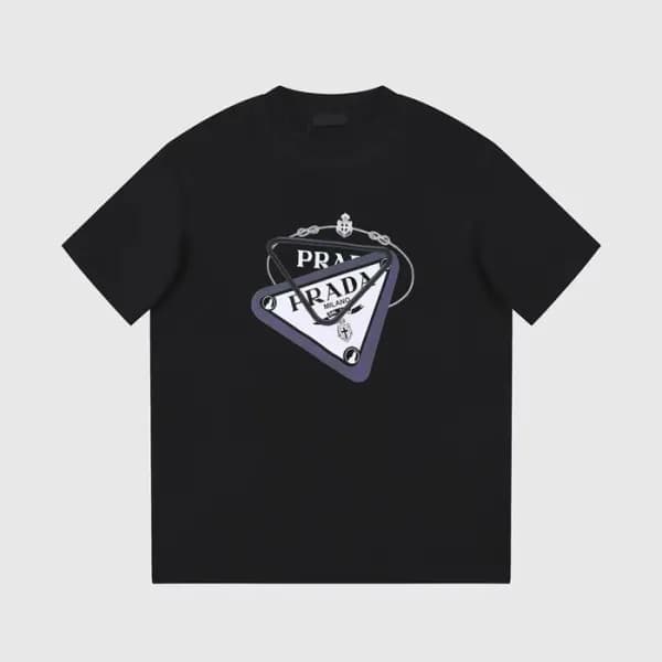 프라다 남성 크루넥 블랙 반팔티 - Prada Mens Black Short sleeved… - 1
