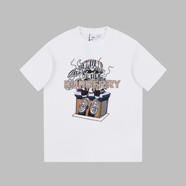 버버리 남성 화이트 크루넥 반팔티 - Burberry Mens White Short Sle… - 1