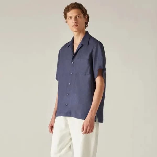 로로피아나 남성 블루 반팔 셔츠 - Loro Piana Mens Blue Short sle… - 1