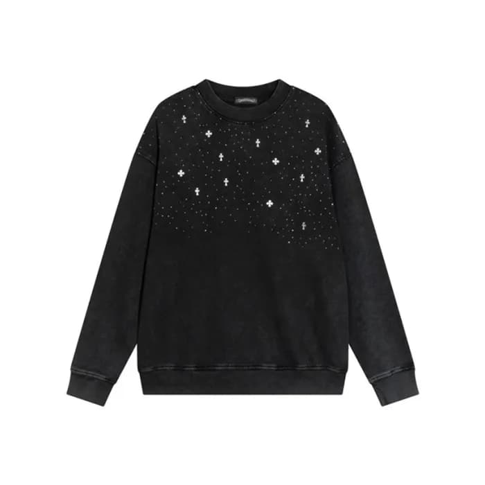 크롬하츠 남성 블랙 맨투맨 - Chrome Hearts Mens Black Tshirts … - 1