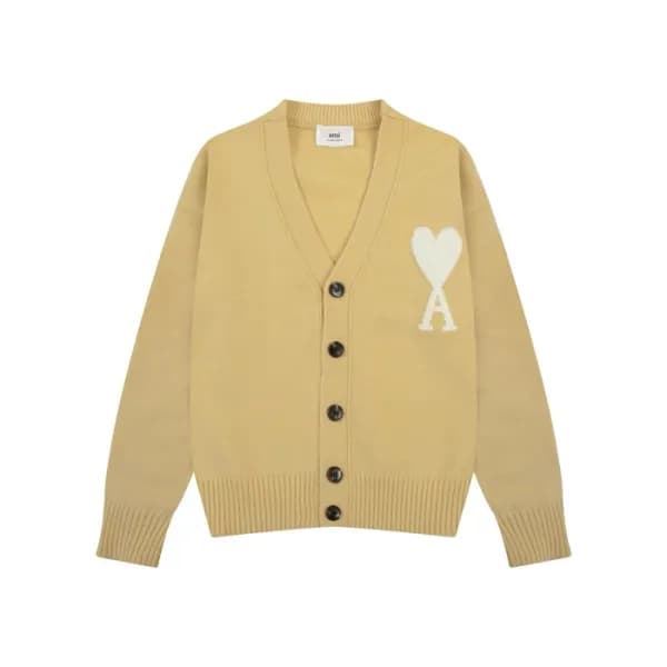 아미 남/녀 카멜 브이넥 가디건 - Ami Unisex Camel Cardigan - am… - 1