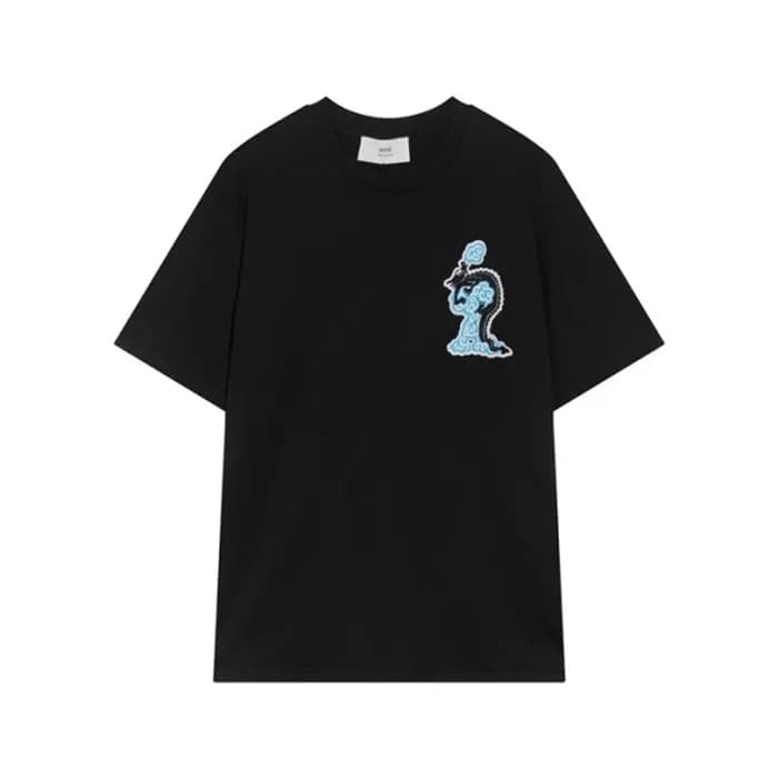 아미 남성 크루넥 블랙 반팔티 - Ami Mens Black Tshirts - amc252… - 1