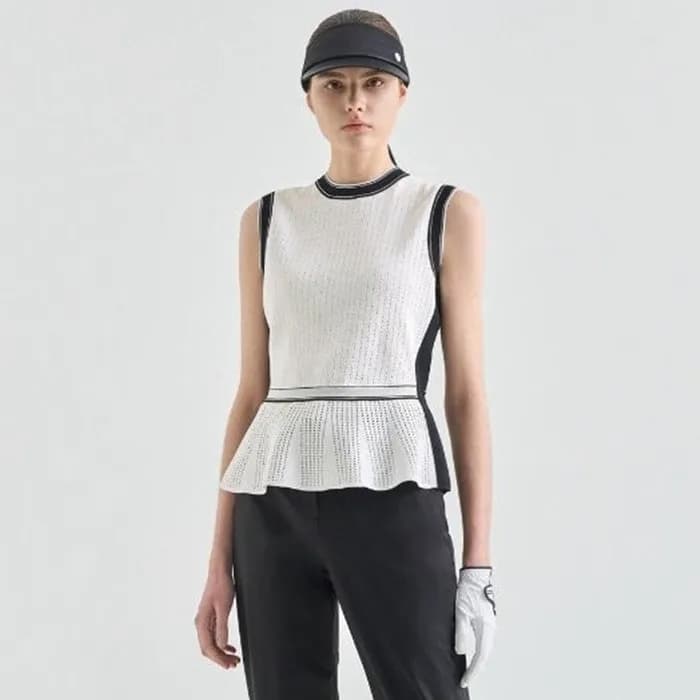 [LANVIN BLANC] 랑방블랑 여성 아일렛 로고 패널 페플럼 베스트 - gol1140… - 1