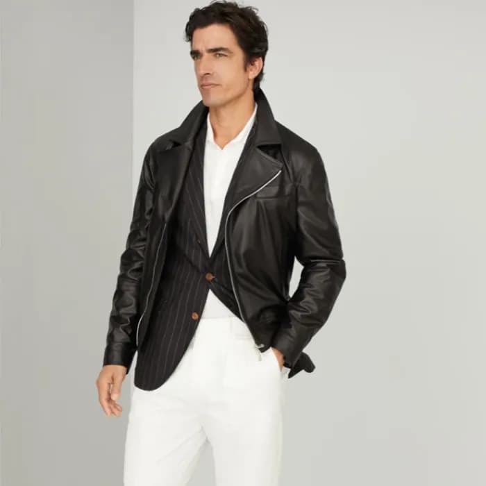 브루넬로쿠치넬리 남성 가죽 자켓 - Brunello Cucinelli Mens Polo J… - 1