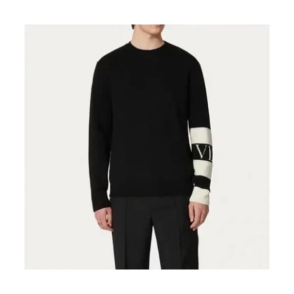 Valentino Mens Big Logo Crew-neck Sweaters Black … - 1