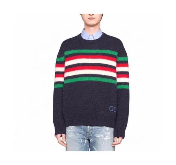 Gucci Mm/Wm Logo Crew-neck Sweaters Navy - 구찌 20… - 1