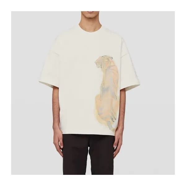질샌더 남성 크루넥 아이보리 반팔티 - Mens Ivory Tshirts - jil0046… - 1