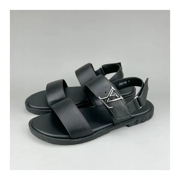 루이비통 남성 이니셜 블랙 샌드 - Mens Black Sandals - lou04271x - 1