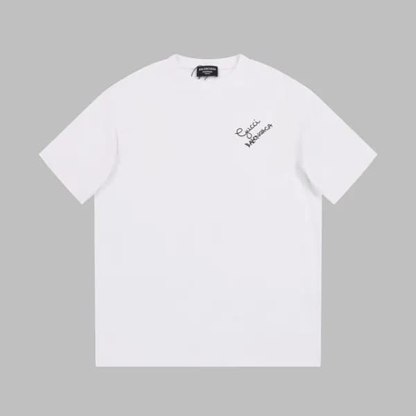발렌시아가 남성 크루넥 화이트 반팔티 - Balenciaga Mens White Short… - 1