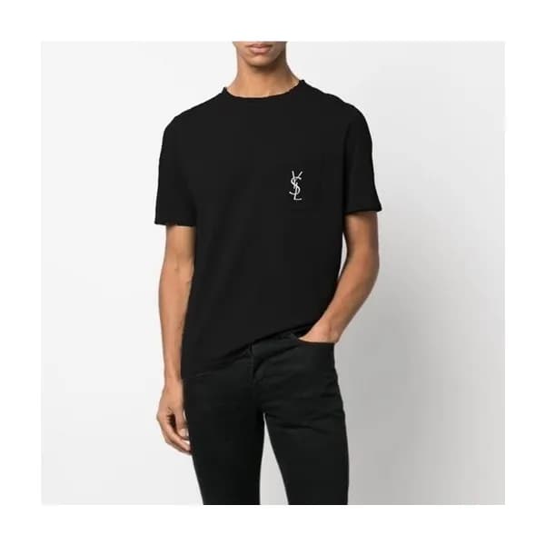입생로랑 남성 블랙 크루넥 반팔티 - Saint laurent Black Short sle… - 1