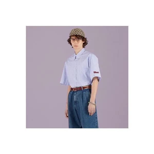 구찌 남성 트렌디 블루 반팔 셔츠 - Gucci Mens Blue Short sleeved… - 1