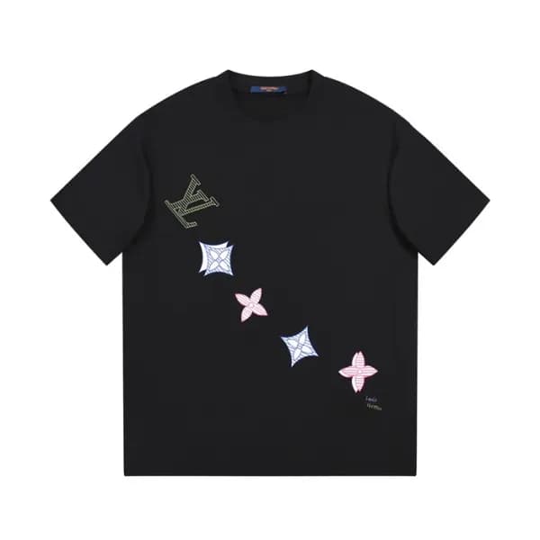 루이비통 남성 블랙 크루넥 반팔티 - Louis vuitton Mens Black Shor… - 1