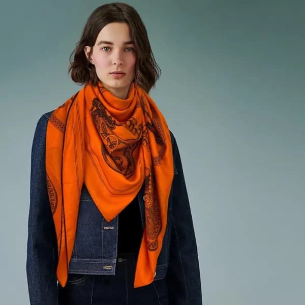 에르메스 여성 오렌지 스카프 - Hermes Womens Orange Scarf - he5… - 1