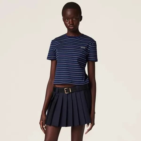 미우미우 여성 네이비 반팔 티셔츠 - Miumiu Ladys Navy Tshirts - m… - 1