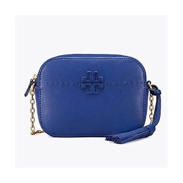 Tory Burch Leather Blue Mcgraw Tassel Camera Shoul… - 1