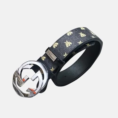 Gucci 2019 Mens GG Logo Steel Buckle Honeybee Leat… - 1