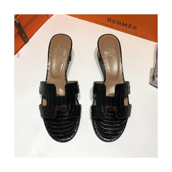 Hermes 2019 Ladies Oasis Leather Middle Heel Slipp… - 1