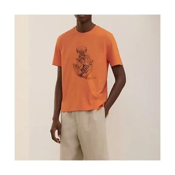 Hermes Mens Crew-neck Short Sleeved Tshirts Orang… - 1
