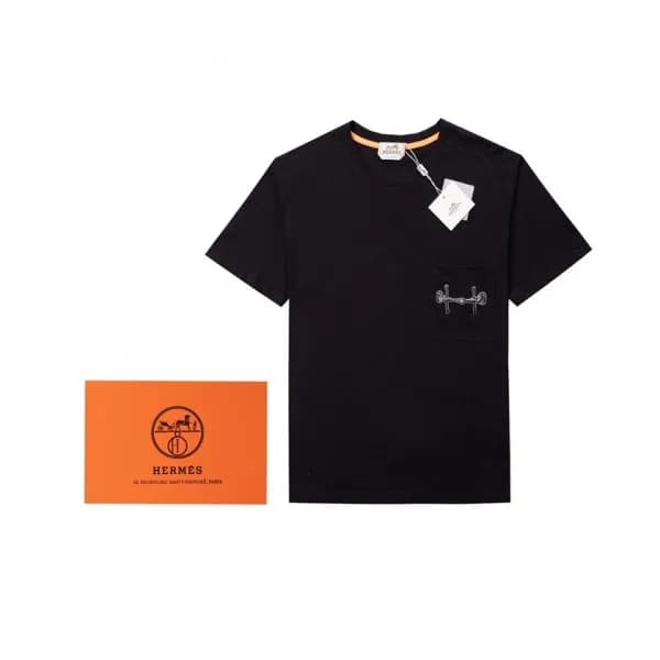 Hermes Mens Crew-neck Short Sleeved Tshirts Black… - 1