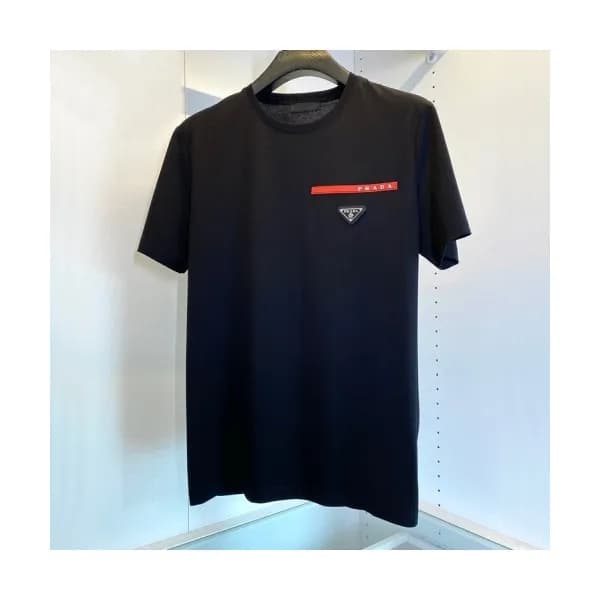 Prada Mens Basic Logo Short Sleeved Tshirts Black… - 1